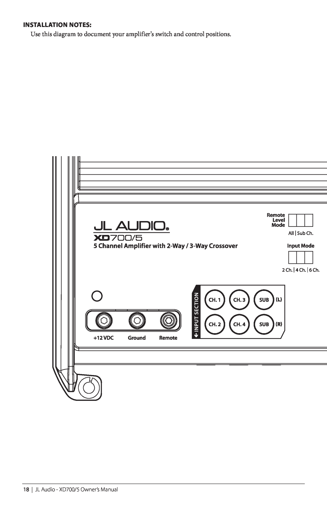 JL Audio owner manual Installation Notes, JL Audio - XD700/5 Owner’s Manual 